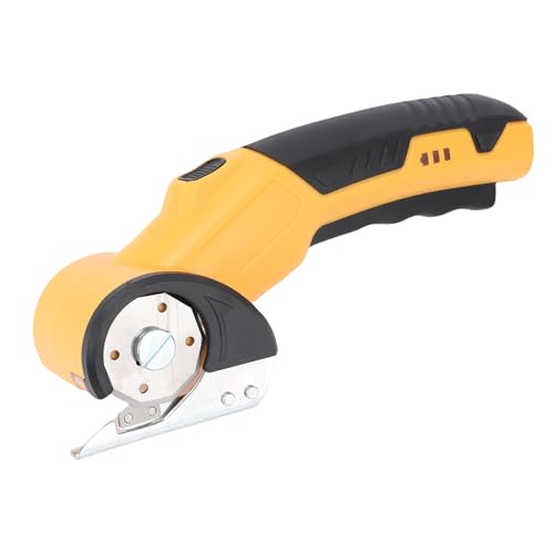 Jiawu Schnurlose Elektrische Schere, 4 V Wiederaufladbare Rotationskartonschneider, Stoffschere mit Sicherheitsschloss, Kastenschneider für Stoff Teppichkarton Plastikledertuch (YELLOW) von Jiawu