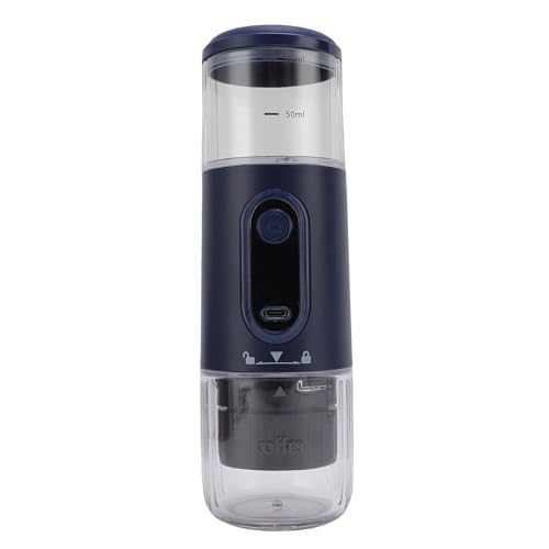 Jiawu Tragbare Kaffeemaschine für Autocamping Im Freien, 100 Ml Wassertank, Kompatibel mit Gemahlenem Kaffee und Kapseln, ABS, Metall, 2500 MAh (Navy blau) von Jiawu