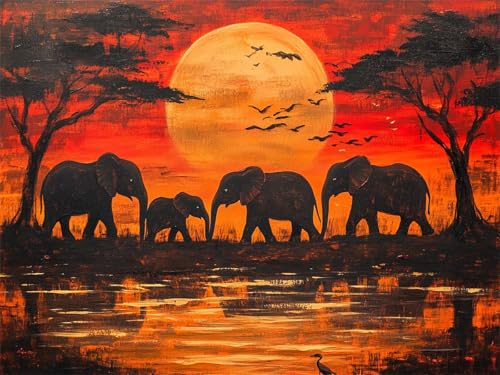 Elefant Diamond Painting Erwachsene, 5D Afrika Diamant Painting Bilder Runder Vollbohrer Diamond Art Malerei Anfänger Bastelset, DIY Crystal Art Stickerei Kreuzstich für Deko Wohnzimmer 40x50cm L-939 von Jiaxaong