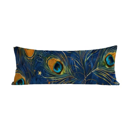 Kissenbezug 40x140 cm Seitenschläferkissen Bezug Marineblau Seitenschläferkissen Langes Kissen Pfau Samt Körperkissen Bezug Schwangerschaftskissen Doppelseitig Drucken Sleepling Pillow Cover G-19 von Jiaxaong