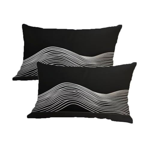 Kissenbezug 60x80 Schwarz Outdoor Kissen Einfachheit Kissenbezüge Wasserfest Leinen Dekokissen, Rechteckiger Doppelseitig Bedruckter Kissenhülle für Wohnzimmer Schlafzimmer Sofa Balkon Deko G-358 von Jiaxaong