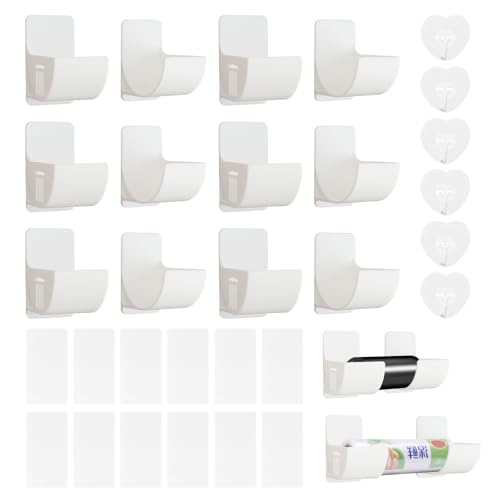 Jiayaus 12 Stück Einstellbar Müllbeutelhalter, Wandmontierter Selbstklebend Küchen Organizer, Nein Stanzen Müllsack Spender Organizer Für Küchenaufbewahrung, Müllsäcke, Frischhaltefolie von Jiayaus