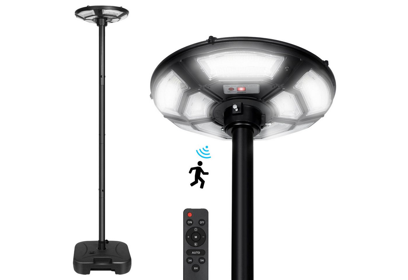 Jibenhome Außen-Stehlampe LED Solarleuchte 3200LM Solar Straßenlaterne für Außen,Garten,Terrasse, 4 Modi,750LEDs,Beleuchtung 15-18 Stunden,für Hof, Garten, Campingplatz von Jibenhome