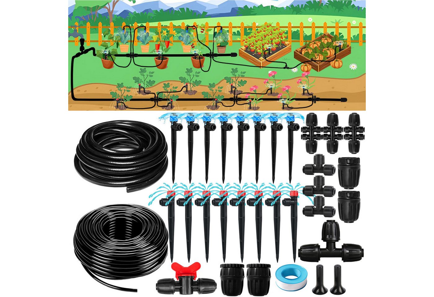 Jibenhome Bewässerungssystem Automatisches Garten-Gewächshaus-Bewässerung mit 3M Schlauch, Tropfbewässerungssystem Kit Quick-Connect Fittings Jibenhome Bewässerungssystem Automatisches Garten-Gewächshaus-Bewässerung mit 3M Schlauch, Tropfbewässerungssystem Kit Quick-Connect Fittings von Jibenhome
