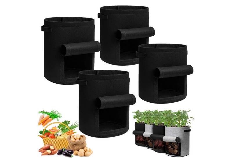 Jibenhome Blumentopf Kartoffel-Pflanzsack, Pflanzbeutel mit Klappe, Griffen (4 St), aus Vlies Stoff, Doppelseitiges Klettfenster von Jibenhome