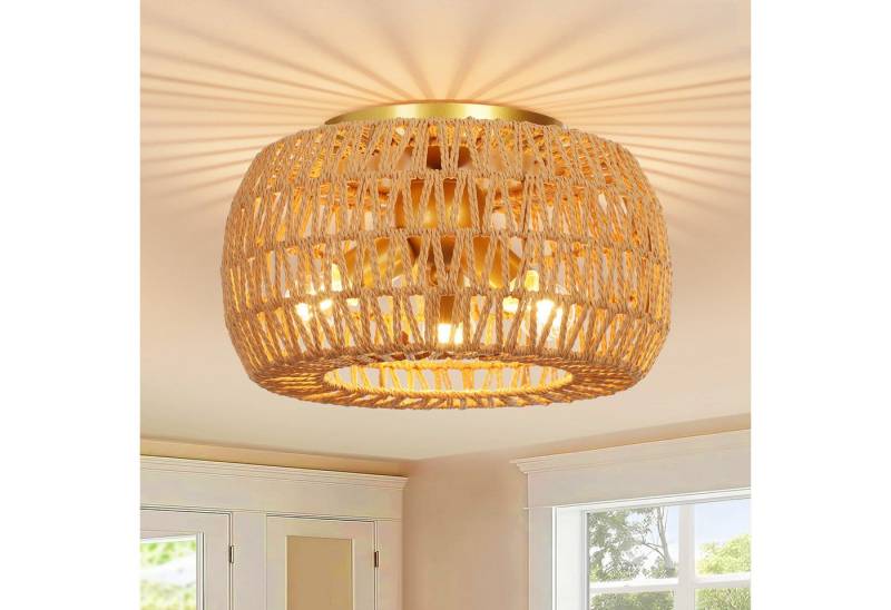 Jibenhome Deckenleuchte Boho Rattan Deckenleuchte mit Rattan Lampenschirm & 3 Glühbirnen,E27 von Jibenhome