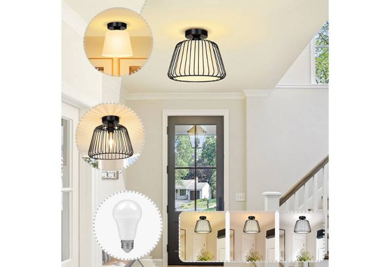 Jibenhome Deckenleuchte Industrielle Deckenleuchte Schwarz Doppelter Lampenschirm Ø30cm, mit Leuchtmittel, LED fest integriert, Dreifarbig LED Dimmbar, Einfache Montage von Jibenhome