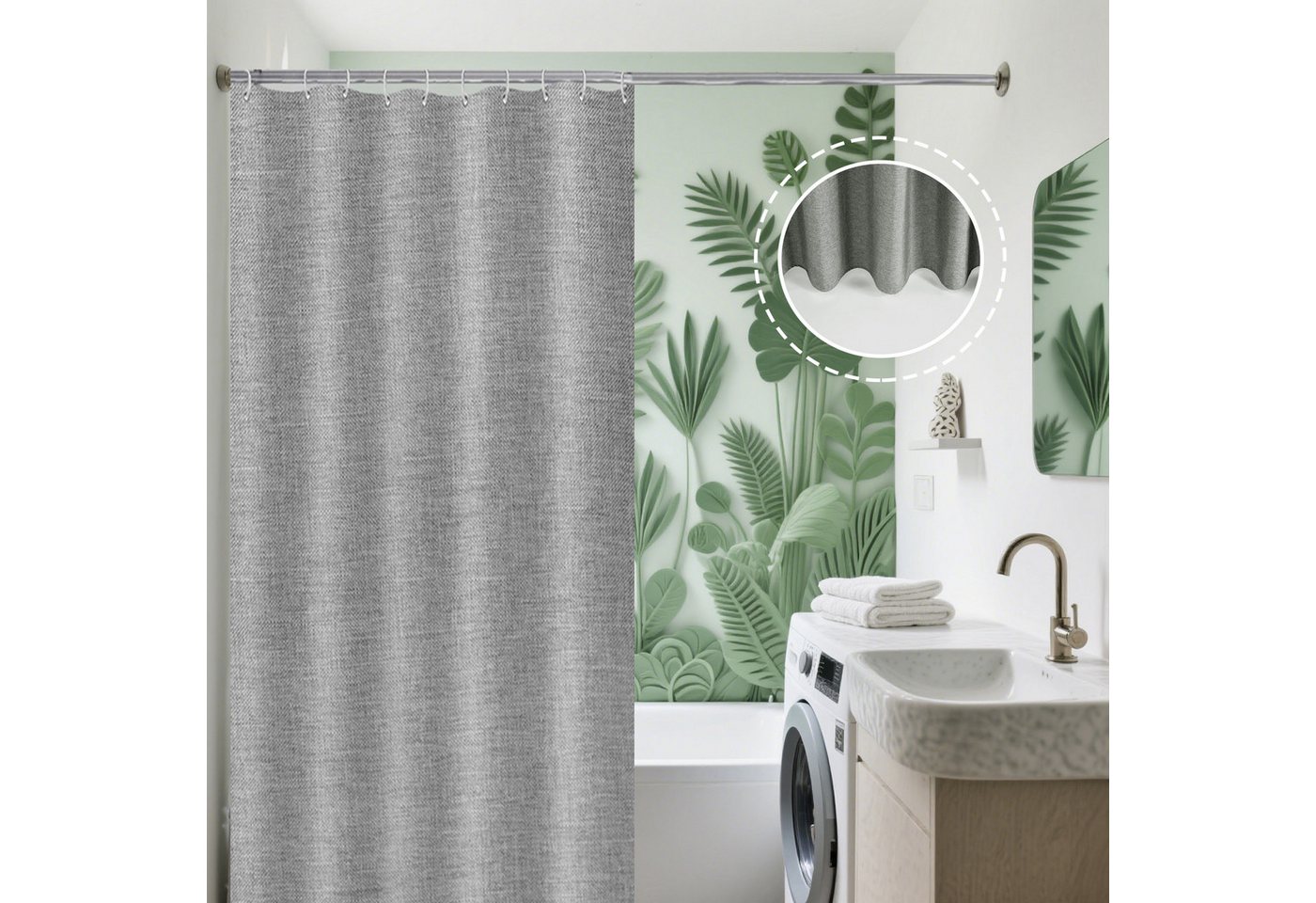 Jibenhome Duschvorhang Duschschirm Leinen Texturiert Duschvorhang Drapierung mit Ringe, Waschbar Stoff Badvorhang von Jibenhome