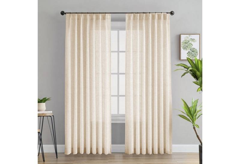 Jibenhome Gardine Leinenoptik Voile Vorhänge Modern Fensterschal für Wohnzimmer, 2 Stück, Gardine Halbtransparente Kräuselband mit Quetschfalten von Jibenhome