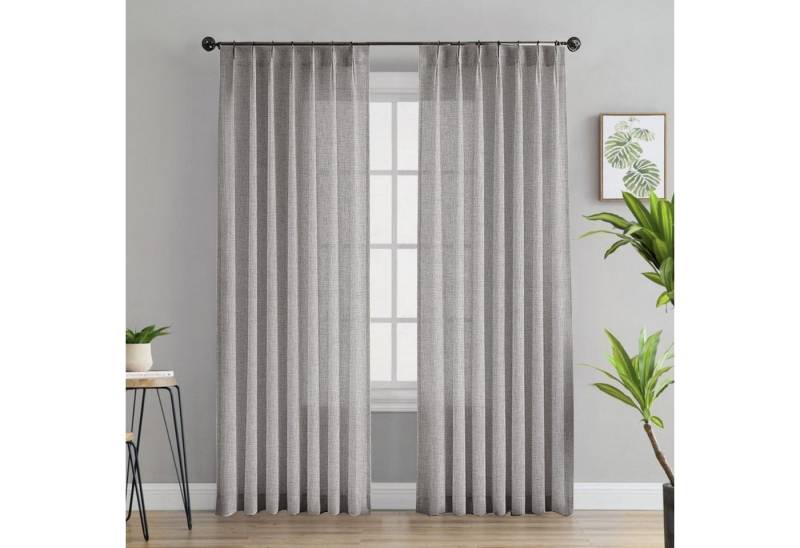 Jibenhome Gardine Leinenoptik Voile Vorhänge Modern Fensterschal für Wohnzimmer, 2 Stück, Gardine Halbtransparente Kräuselband mit Quetschfalten von Jibenhome