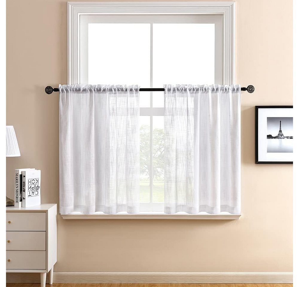 Jibenhome Gardine Scheibengardine,Kurze Vorhänge,Bistrogardine mit Stangendurchzug, (2 St), halbtransparent, Rod Pocket & Leinen-Muster,für Küche Wohnzimmer Schlafzimmer von Jibenhome