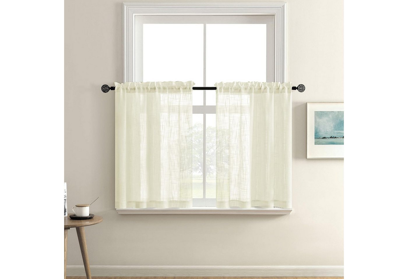 Jibenhome Gardine Scheibengardine,Kurze Vorhänge,Bistrogardine mit Stangendurchzug, (2 St), halbtransparent, Rod Pocket & Leinen-Muster,für Küche Wohnzimmer Schlafzimmer von Jibenhome