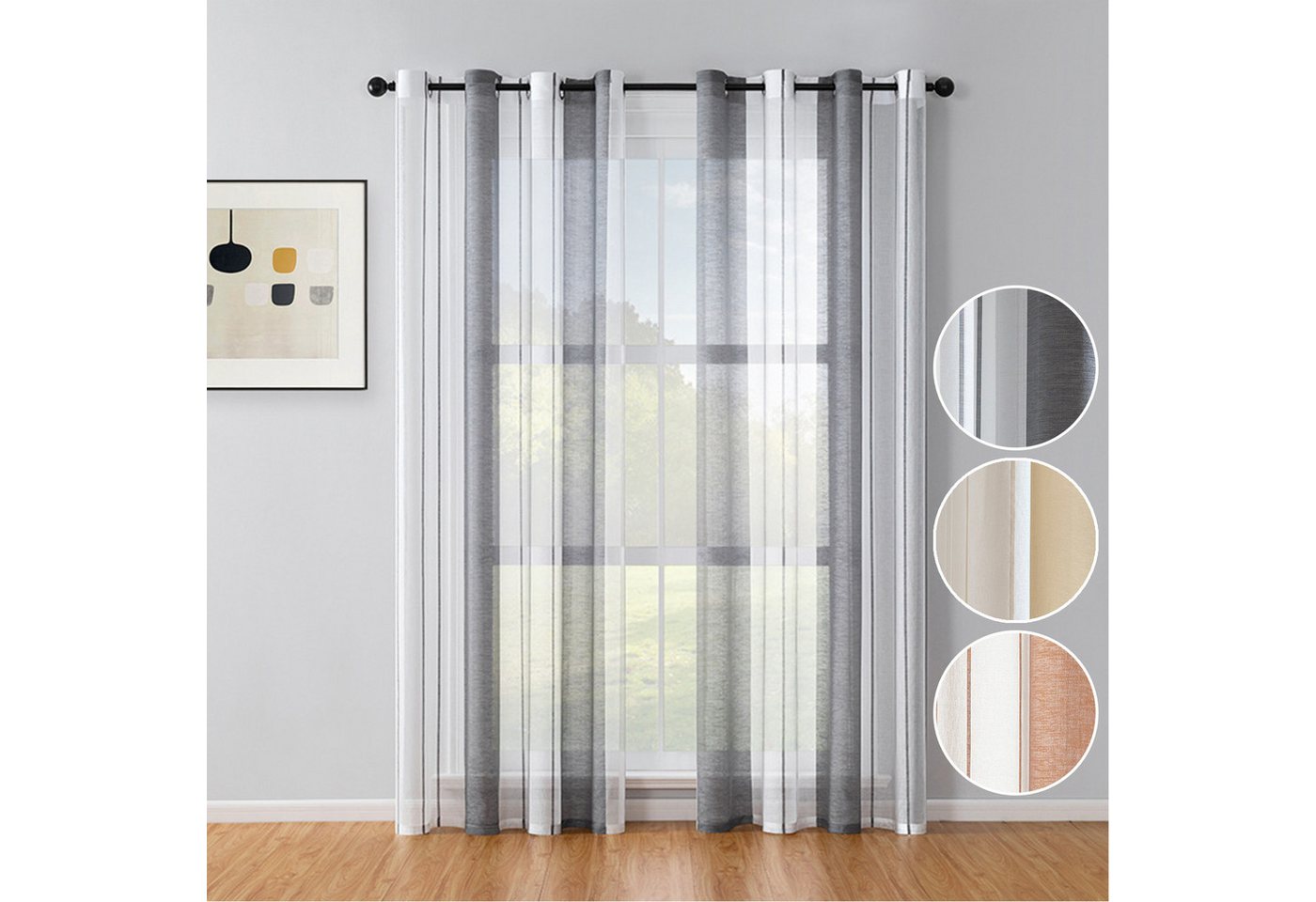 Jibenhome Gardine Streifen Vorhang mit Ösen, halbtransparent, Voile Vorhänge für Wohnzimmer Schlafzimmer von Jibenhome