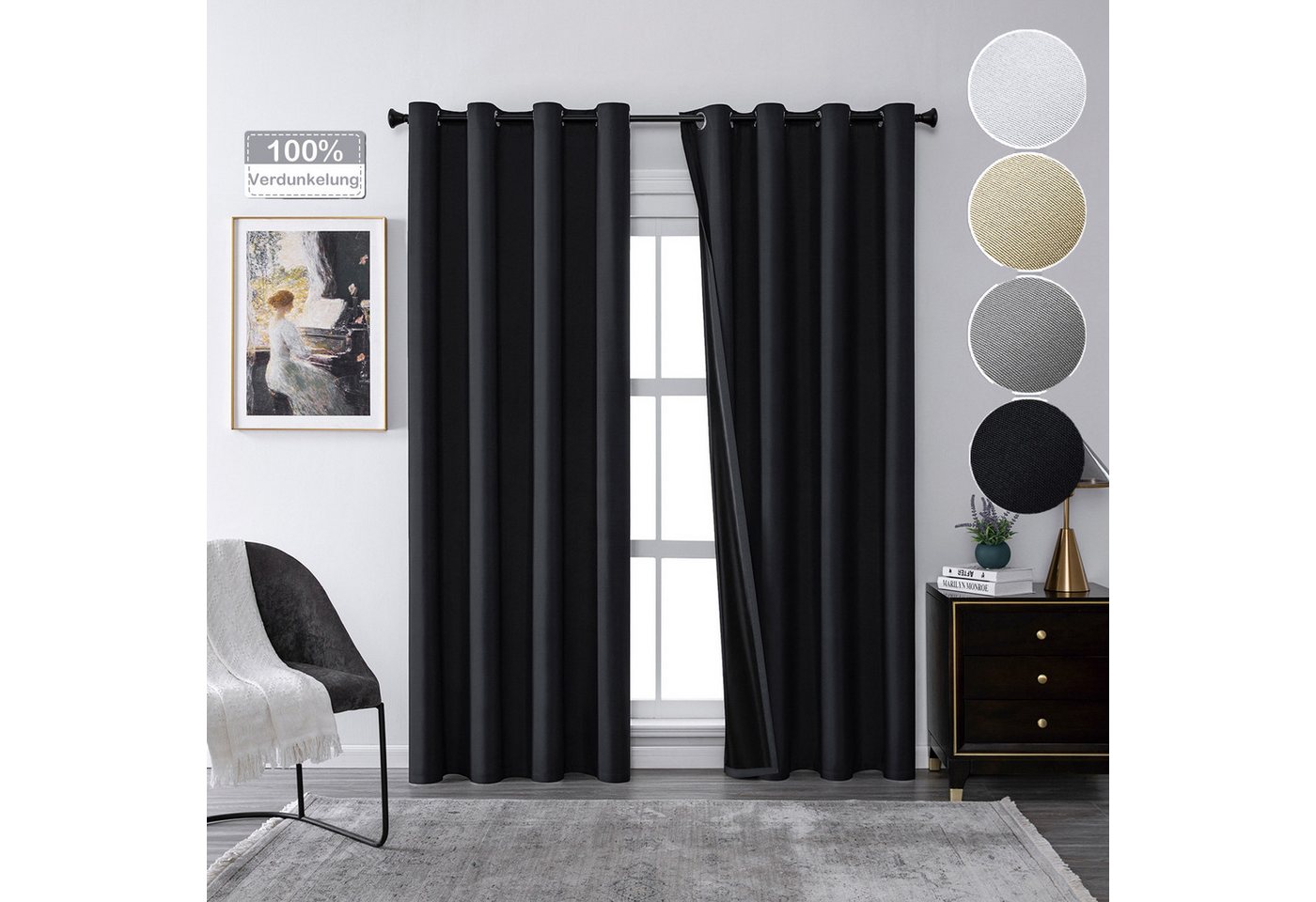 Jibenhome Gardine Verdunkelungsvorhang mit Ösen, Vorhänge Wohnzimmer Blickdicht 2er Set, verdunkelnd, Ultraleicht und leicht,Kälteisolierung,Sonnenschutz,Schalldämmung von Jibenhome