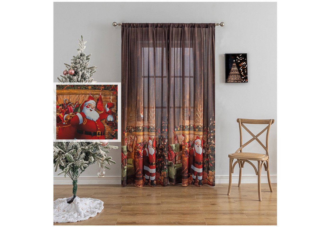 Jibenhome Gardine Weihnachts Voile-Vorhang, Transparenter Kindervorhänge, Stangentasche, (2 St), Innendekoration für Weihnachten und Neujahr von Jibenhome