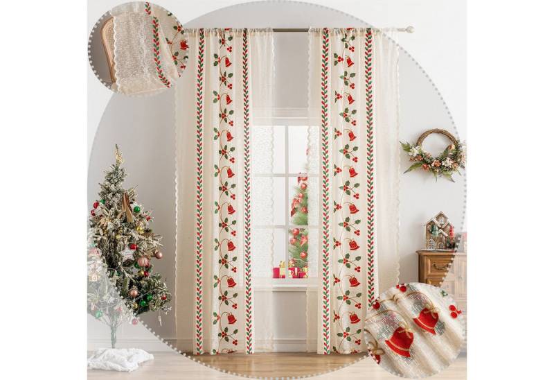 Jibenhome Gardine Weihnachtsgardine Creme,Transparent Stickerei Vorhang, Stangentasche (2 St) von Jibenhome
