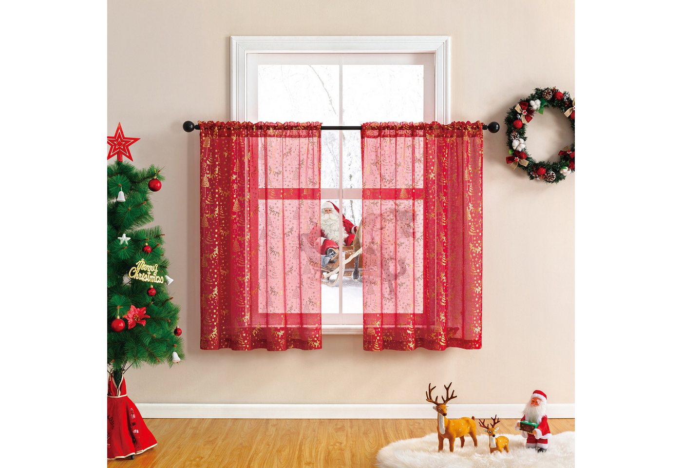 Jibenhome Gardine nach Maß Kurzer Vorhang 2er-Set Weihnachtsvorhänge aus goldfarbener Folie, mit Stangentasche Gardinen für zu Hause,Partys,Hotels & Restaurants Jibenhome Gardine nach Maß Kurzer Vorhang 2er-Set Weihnachtsvorhänge aus goldfarbener Folie, mit Stangentasche Gardinen für zu Hause,Partys,Hotels & Restaurants von Jibenhome