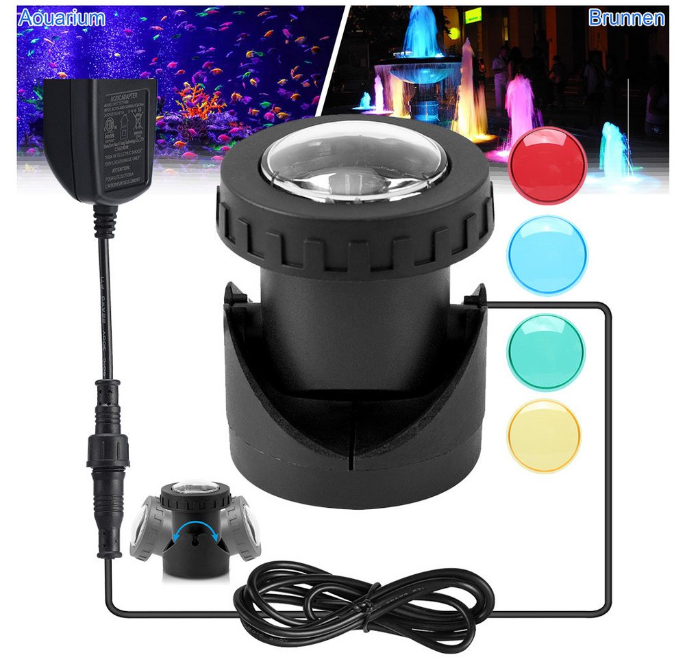 Jibenhome Gartenstrahler RGB Teichbeleuchtung, Unterwasser Teichlicht Landschaftsscheinwerfer, IP68 Teichleuchten Tauchstrahler, 90° Drehung, Aquarium Garten Teich von Jibenhome