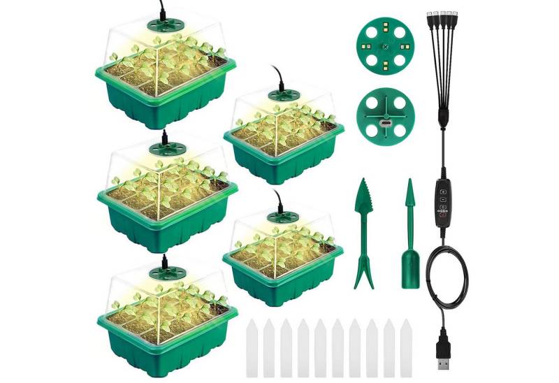 Jibenhome Gewächshaus Zimmergewächshaus Anzuchtkasten mit Pflanzlampe, Dimmbar& Timer, Deckel, Sämlingsboxen 4 Einstellbare Helligkeit von Jibenhome