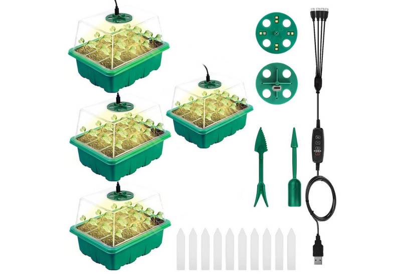 Jibenhome Gewächshaus Zimmergewächshaus Anzuchtkasten mit Pflanzlampe, Dimmbar& Timer, Deckel, Sämlingsboxen 4 Einstellbare Helligkeit von Jibenhome
