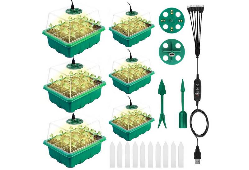 Jibenhome Gewächshaus Zimmergewächshaus Anzuchtkasten mit Pflanzlampe, Dimmbar& Timer, Deckel, Sämlingsboxen 4 Einstellbare Helligkeit von Jibenhome