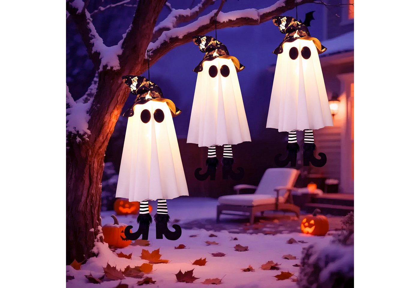 Jibenhome Hängedekoration Halloween Hängender LED-Lichterkette,Geister Laterne Beleuchtet (6 St), 3 Blinkmodi & Batteriebetrieben,Geister Ornamente,Halloween-Dekoration von Jibenhome