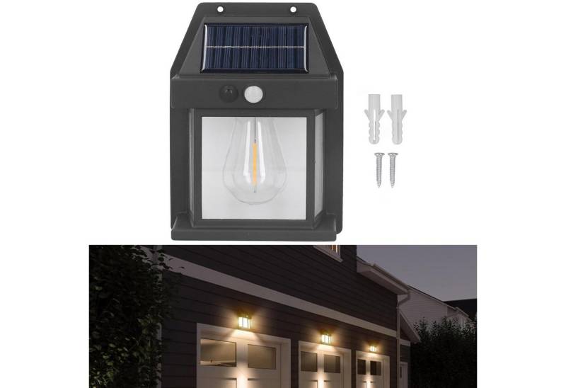 Jibenhome LED Außen-Wandleuchte LED Solarwandleuchte 3 Modi Bewegungssensor Solar-Wandlaterne, IP44, Warmweiß,1 Stück, LED fest integriert, Kabellos Solar Gartenlaterne, Wasserdicht von Jibenhome