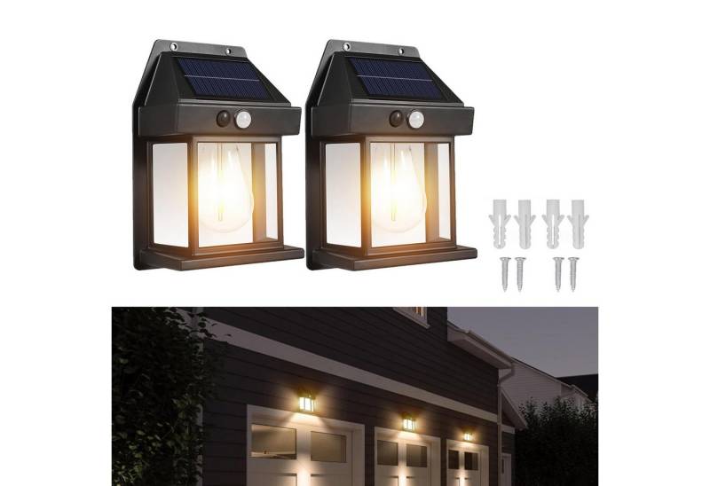Jibenhome LED Außen-Wandleuchte LED Solarwandleuchte 3 Modi Bewegungssensor Solar-Wandlaterne, IP44, Warmweiß,2 Stück, LED fest integriert, Kabellos Solar Gartenlaterne, Wasserdicht von Jibenhome