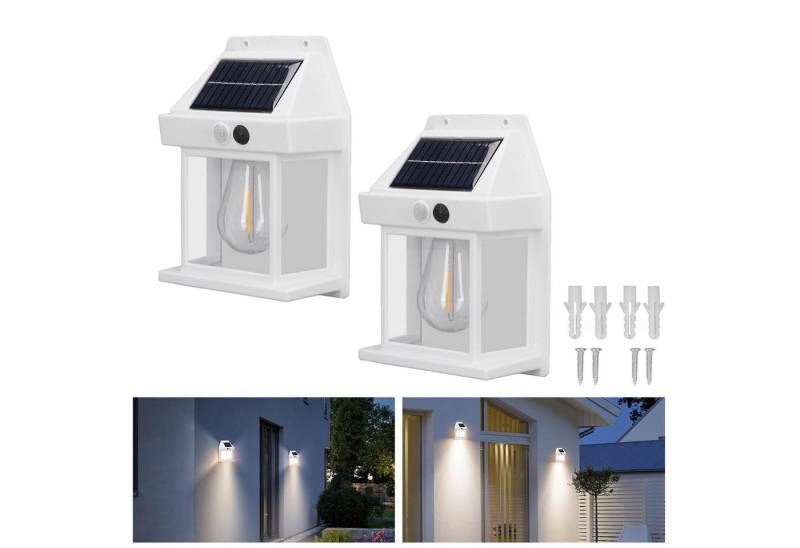 Jibenhome LED Außen-Wandleuchte LED Solarwandleuchte 3 Modi Bewegungssensor Solar-Wandlaterne, IP44, Warmweiß,2 Stück, LED fest integriert, Kabellos Solar Gartenlaterne, Wasserdicht von Jibenhome