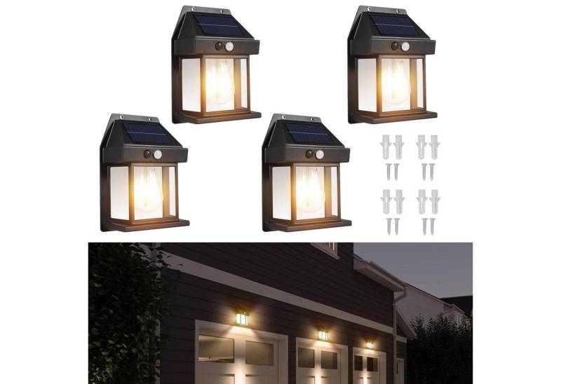 Jibenhome LED Außen-Wandleuchte LED Solarwandleuchte 3 Modi Bewegungssensor Solar-Wandlaterne, IP44, Warmweiß,4 Stück, LED fest integriert, Kabellos Solar Gartenlaterne, Wasserdicht von Jibenhome