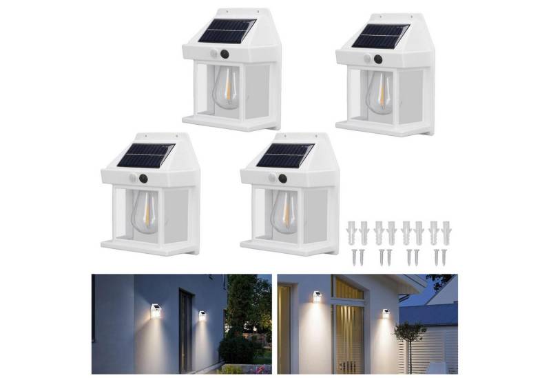 Jibenhome LED Außen-Wandleuchte LED Solarwandleuchte 3 Modi Bewegungssensor Solar-Wandlaterne, IP44, Warmweiß,4 Stück, LED fest integriert, Kabellos Solar Gartenlaterne, Wasserdicht von Jibenhome
