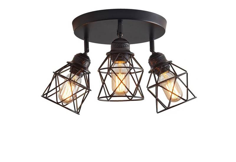 Jibenhome LED Deckenleuchte Deckenlampe Schwarz 3 Flammig, Metall Spots Verstellbare Wandstrahler, für Küche Wohnzimmer Schlafzimmer, Leuchte mit Gitterschirmen von Jibenhome