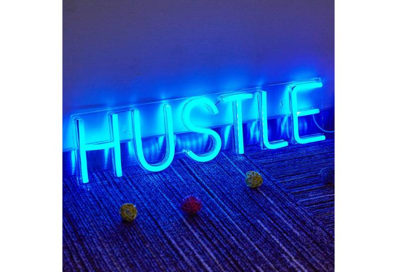 JIBENNEON LED Dekolicht Acryl LED-Neonschil Neon Sign USB Schalter Gaming Wandleuchte, Blau HUSTLE, LED fest integriert, für Zimmer Gaming Room Spielzimmer Schlafzimmer von JIBENNEON
