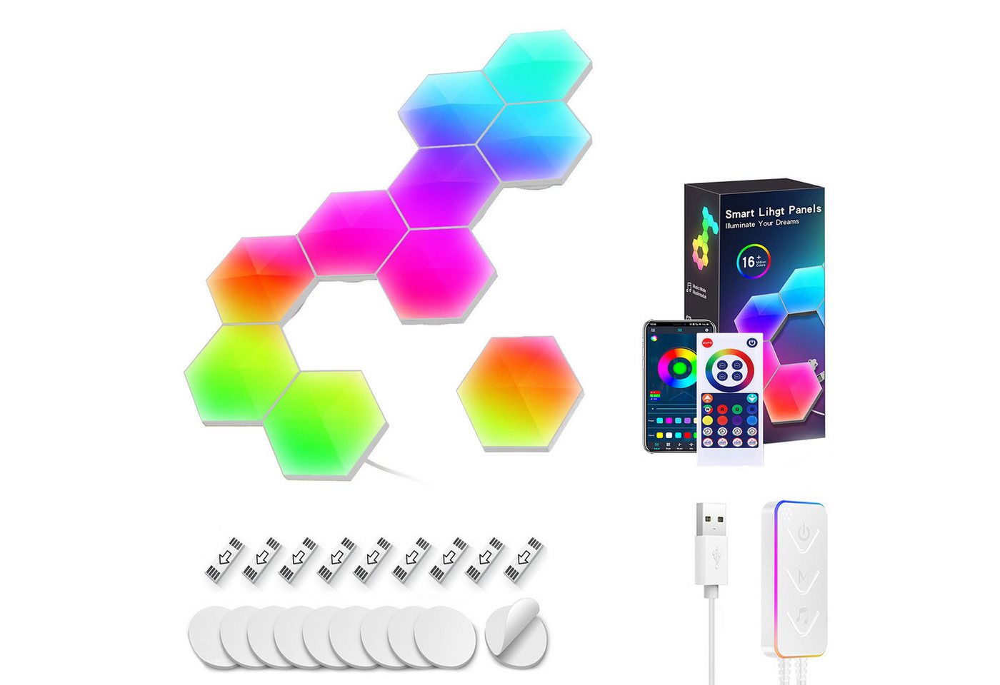 Jibenhome LED Dekolicht LED Sechseck Gaming Wandleuchte Timer RGB Panel Hexagon Waben Wanddeko, APP & Fernbedienung, Musik Sync Deko Jibenhome LED Dekolicht LED Sechseck Gaming Wandleuchte Timer RGB Panel Hexagon Waben Wanddeko, APP & Fernbedienung, Musik Sync Deko von Jibenhome