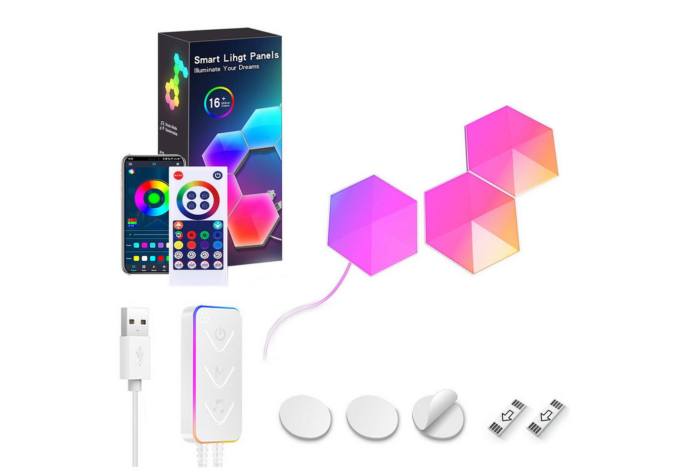 Jibenhome LED Dekolicht LED Sechseck Gaming Wandleuchte Timer RGB Panel Hexagon Waben Wanddeko, APP & Fernbedienung, Musik Sync Deko Jibenhome LED Dekolicht LED Sechseck Gaming Wandleuchte Timer RGB Panel Hexagon Waben Wanddeko, APP & Fernbedienung, Musik Sync Deko von Jibenhome
