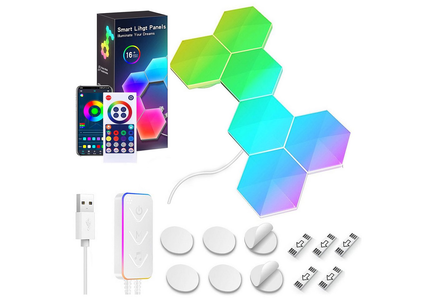 Jibenhome LED Dekolicht LED Sechseck Gaming Wandleuchte Timer RGB Panel Hexagon Waben Wanddeko, APP & Fernbedienung, Musik Sync Deko Jibenhome LED Dekolicht LED Sechseck Gaming Wandleuchte Timer RGB Panel Hexagon Waben Wanddeko, APP & Fernbedienung, Musik Sync Deko von Jibenhome