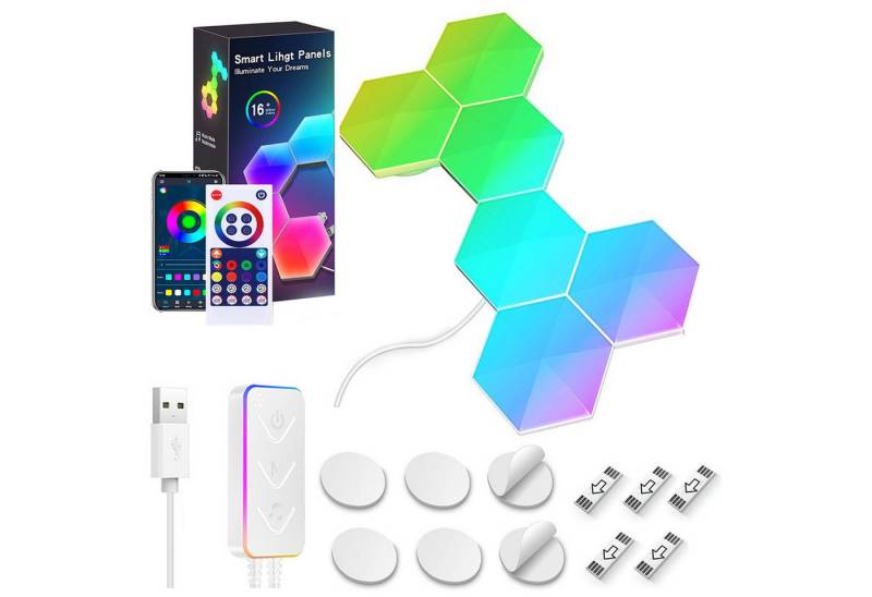 Jibenhome LED Dekolicht LED Sechseck Gaming Wandleuchte Timer RGB Panel Hexagon Waben Wanddeko, APP & Fernbedienung, Musik Sync Deko von Jibenhome