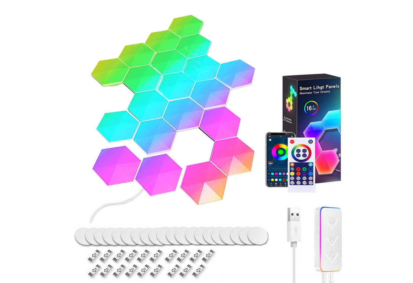 Jibenhome LED Dekolicht LED Sechseck Gaming Wandleuchte Timer RGB Panel Hexagon Waben Wanddeko, APP & Fernbedienung, Musik Sync Deko Jibenhome LED Dekolicht LED Sechseck Gaming Wandleuchte Timer RGB Panel Hexagon Waben Wanddeko, APP & Fernbedienung, Musik Sync Deko von Jibenhome