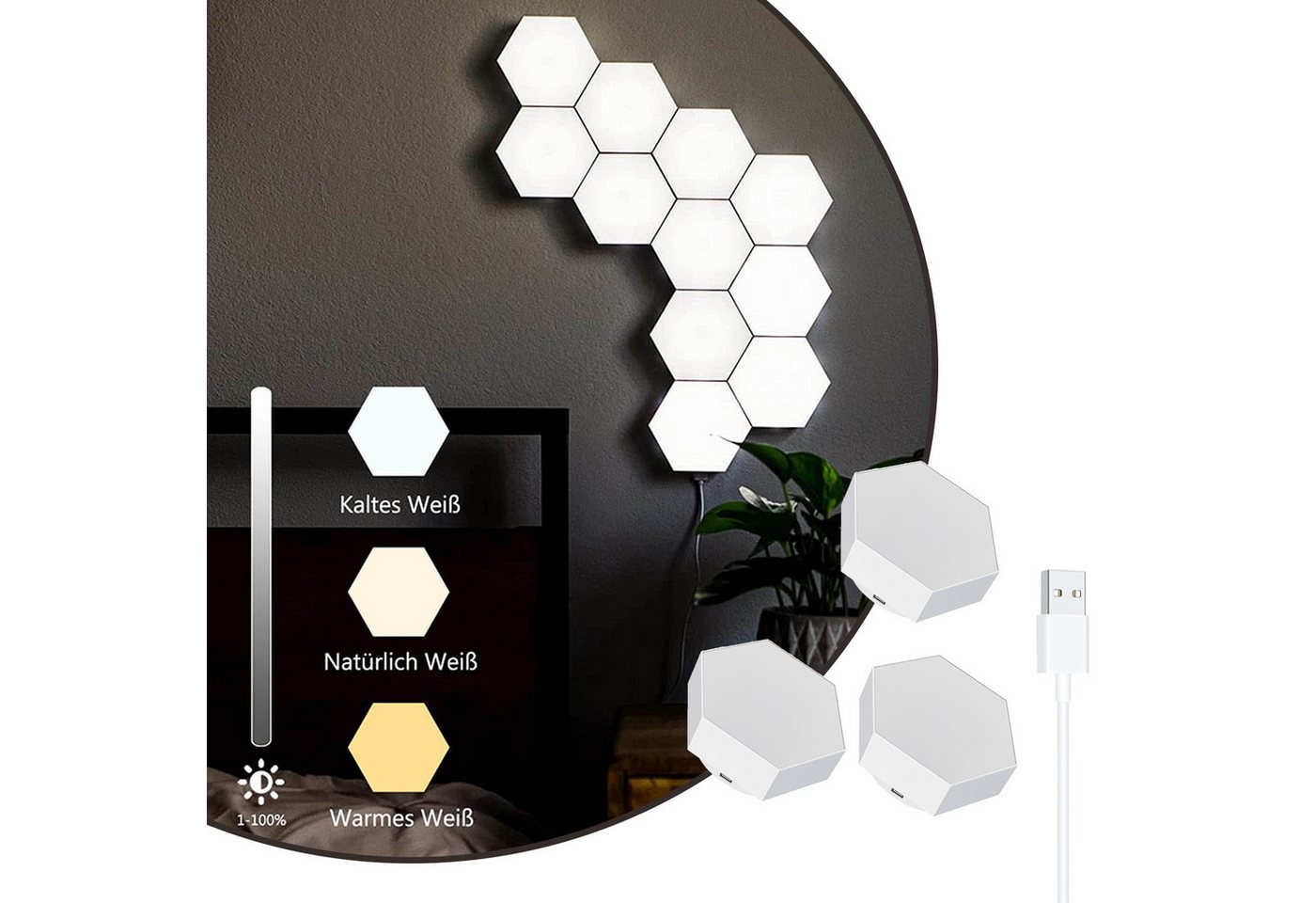 Jibenhome LED Dekolicht Sechseckige LED Wandleuchte Dimmbar Gaming Panel Hexagon Nachtlicht, 3 Farben,3 Stück, LED fest integriert, Wandlampe LED Dekolicht für Heimwerker,Geschenke,Spielzimmer Jibenhome LED Dekolicht Sechseckige LED Wandleuchte Dimmbar Gaming Panel Hexagon Nachtlicht, 3 Farben,3 Stück, LED fest integriert, Wandlampe LED Dekolicht für Heimwerker,Geschenke,Spielzimmer von Jibenhome