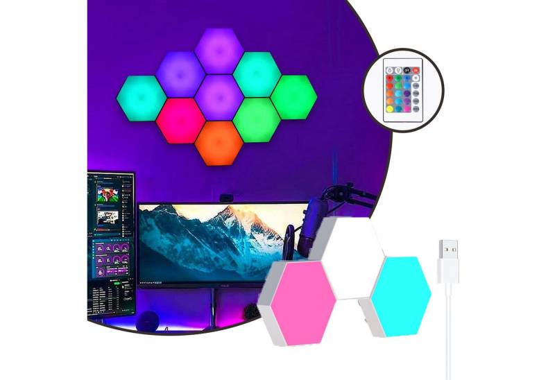 Jibenhome LED Dekolicht Sechseckige LED Wandleuchte Dimmbar Gaming Panel Hexagon Nachtlicht, RGB mit Fernbedienung,3 Stück, LED fest integriert, Wandlampe LED Dekolicht für Heimwerker,Geschenke,Spielzimmer von Jibenhome