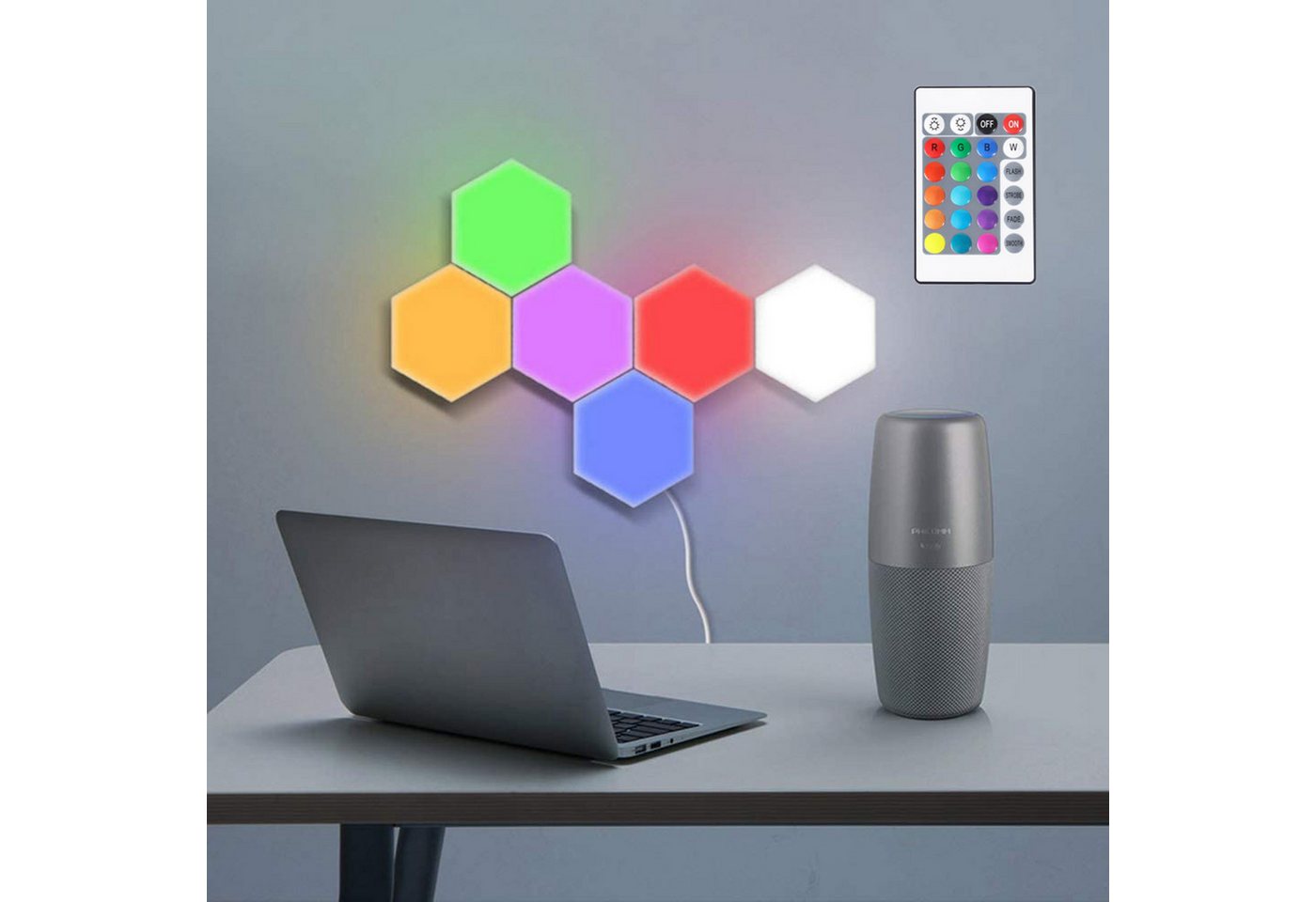 Jibenhome LED Dekolicht Sechseckige LED Wandleuchte Dimmbar Gaming Panel Hexagon Nachtlicht, RGB mit Fernbedienung,6 Stück, LED fest integriert, Wandlampe LED Dekolicht für Heimwerker,Geschenke,Spielzimmer Jibenhome LED Dekolicht Sechseckige LED Wandleuchte Dimmbar Gaming Panel Hexagon Nachtlicht, RGB mit Fernbedienung,6 Stück, LED fest integriert, Wandlampe LED Dekolicht für Heimwerker,Geschenke,Spielzimmer von Jibenhome