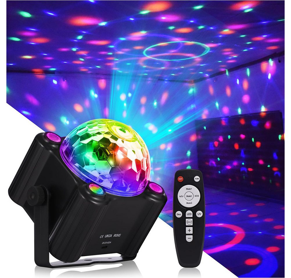Jibenhome LED Discolicht RGB LED Musikgesteuert DJ Party licht mit Fernbedienung, USB, 3 geräuschaktivierten Modi, 6 Farben mit 2 UV-Lichtern Jibenhome LED Discolicht RGB LED Musikgesteuert DJ Party licht mit Fernbedienung, USB, 3 geräuschaktivierten Modi, 6 Farben mit 2 UV-Lichtern von Jibenhome
