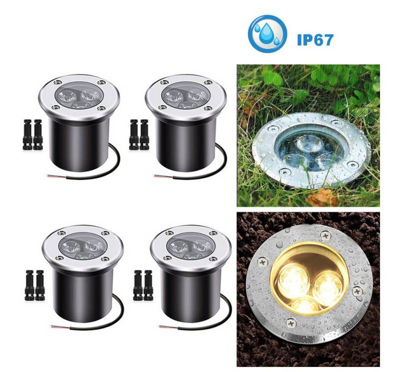 Jibenhome LED Gartenstrahler Bodenstrahler Außen Wasserdicht Bodenleuchte für Weg Garten Hof, LED fest integriert, IP67 3W, 4 Stück Bodeneinbaustrahler Terassenbeleuchtung,Warmweiß von Jibenhome
