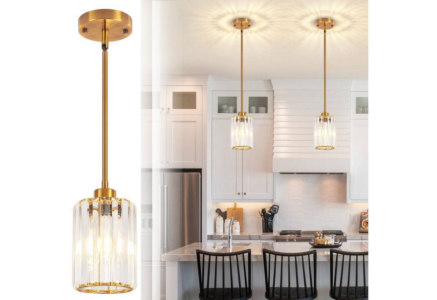 Jibenhome LED-Hängeleuchte LED Pendelleuchte Dimmbar K9-Kristall Mini-Kronleuchter, 4W LED-Leuchtmittel, für Esszimmer, Flur, Wohnzimmer von Jibenhome