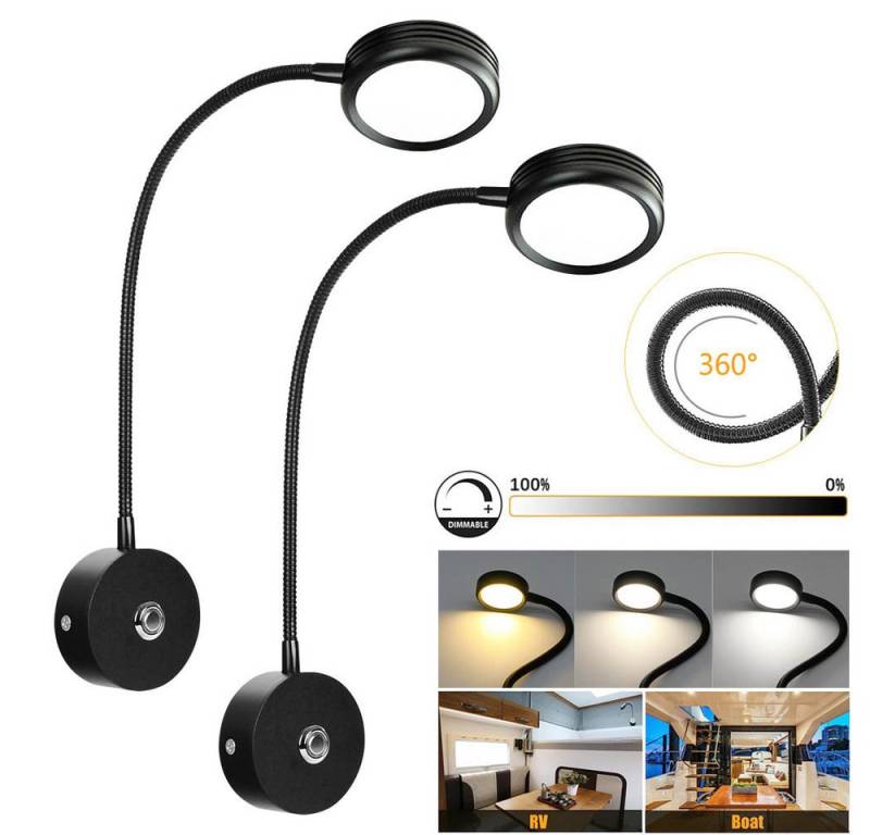 Jibenhome LED Leselampe Schwanenhals Lampe Wandmontage Schwarz LED Bettleuchte RV Leseleuchte, 12-24V 3Farbmodi Dimmbare für Wohnmobile Boot mit USB-Ladeanschluss 3W Jibenhome LED Leselampe Schwanenhals Lampe Wandmontage Schwarz LED Bettleuchte RV Leseleuchte, 12-24V 3Farbmodi Dimmbare für Wohnmobile Boot mit USB-Ladeanschluss 3W von Jibenhome