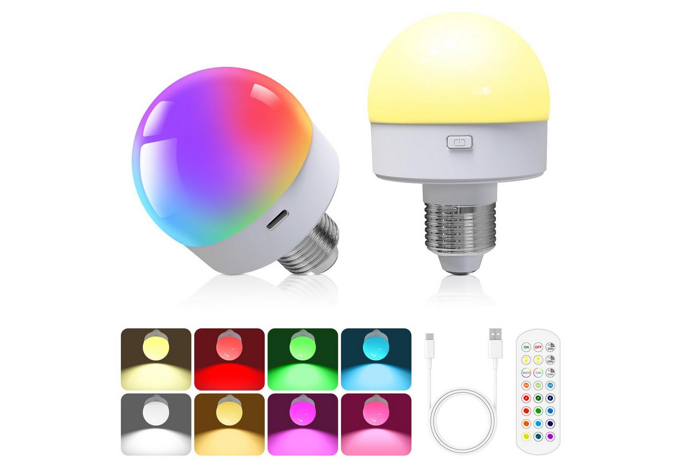 Jibenhome LED-Leuchtmittel 4W LED Glühbirne, LED Nachtlicht mit Fernbedienung,E26/E27, E26/E27-Fassung, 2 St., USB/Battery,IP44 wasserdicht,450LM,15 Farbtemperaturen Jibenhome LED-Leuchtmittel 4W LED Glühbirne, LED Nachtlicht mit Fernbedienung,E26/E27, E26/E27-Fassung, 2 St., USB/Battery,IP44 wasserdicht,450LM,15 Farbtemperaturen von Jibenhome