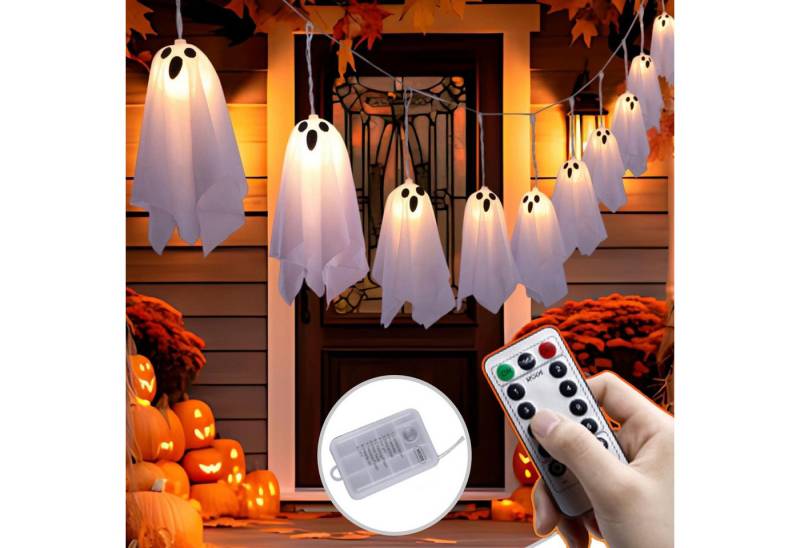Jibenhome LED-Lichterkette LED Lichterkette Halloween Deko, 3m Geisterlichter, 8 Modi & Timer, Batteriebetriebene Deko für Garten,Terrasse,Fenster von Jibenhome