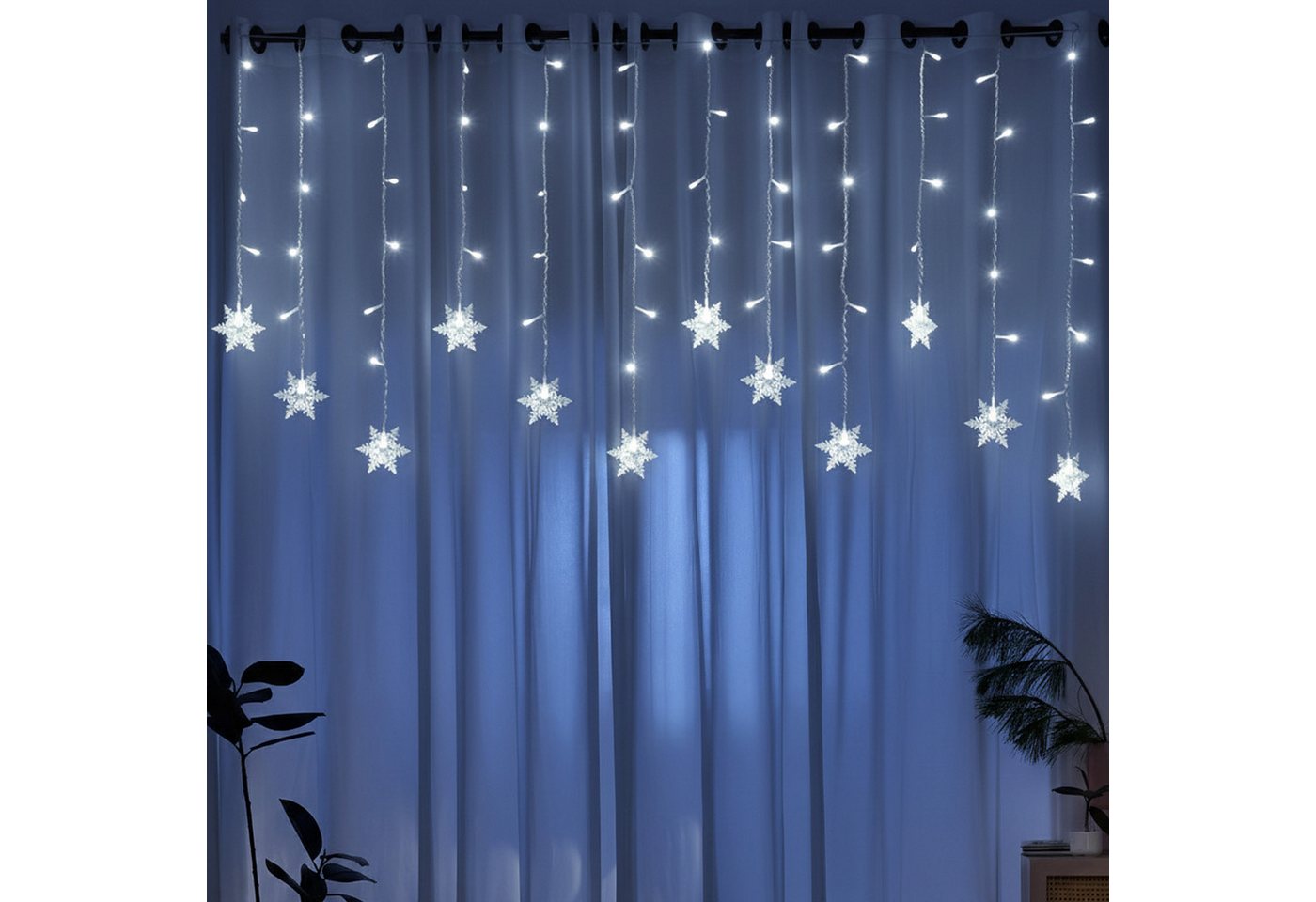 Jibenhome LED-Lichterkette Schneeflocke Lichtervorhang 8 Modi, Timer, mit Stecker, 31V DC, Niedrige Spannung 1.8M 94LEDs für Weihnachten Hochzeit von Jibenhome