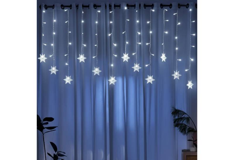 Jibenhome LED-Lichterkette Schneeflocke Lichtervorhang 8 Modi, Timer, mit Stecker, 31V DC, Niedrige Spannung 1.8M 94LEDs für Weihnachten Hochzeit von Jibenhome