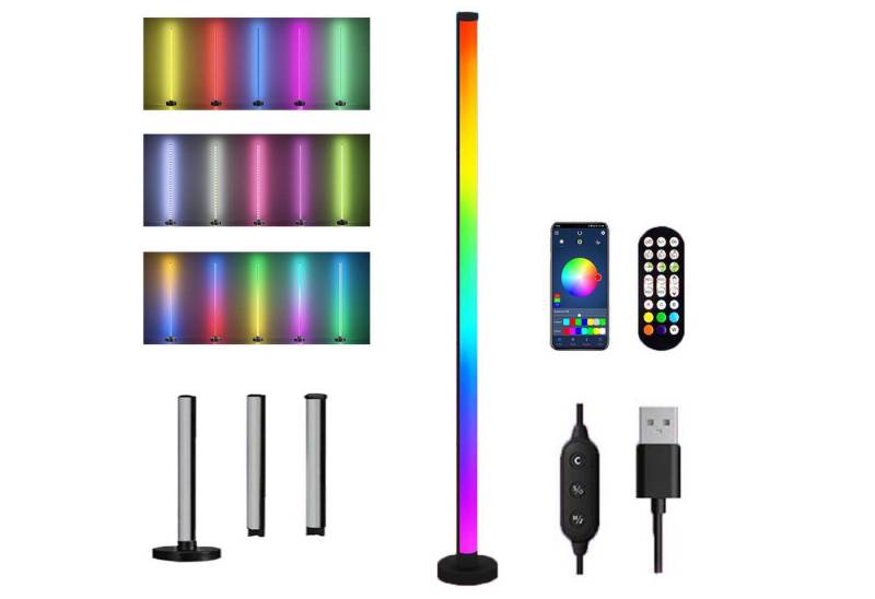 Jibenhome LED Lichtleiste LED Tischleuchte RGB Stehlampe 20W, Fernbedienung, 3 Abschnitte Spleißen, USB, LED fest integriert, Musik-Sync & Dimmbar Ecklampe Ambientelicht von Jibenhome